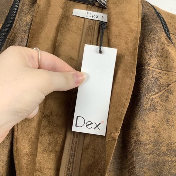 NWT Dex Faux Suede Open Front Jacket in Dark Tan - Picture 4 of 7